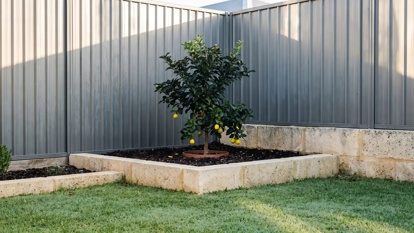 Illustration: the same lemon tree after, full of deep green leaves and small lemons.